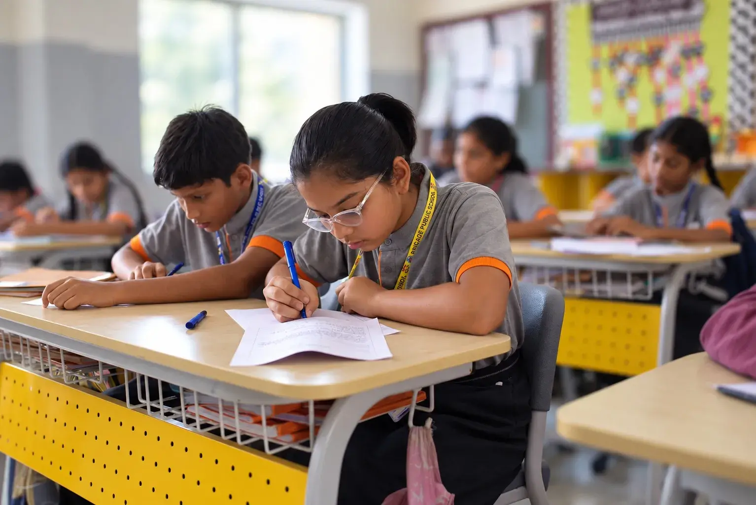 Senior students writing in class at Brigade Public School, Gurramguda campus