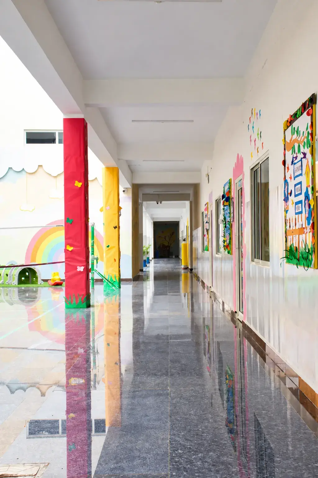 Vibrant Empty School Corridor